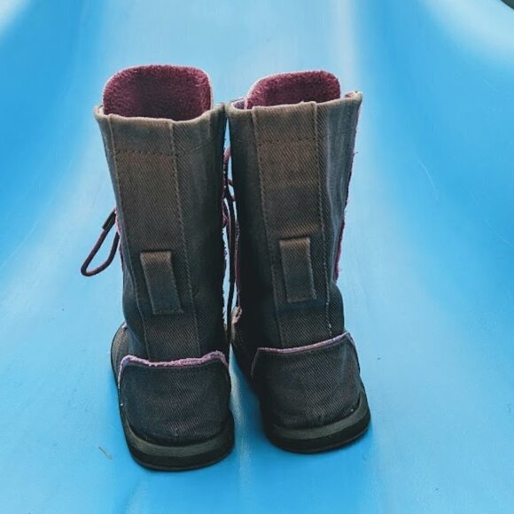 Sanuk Pink Fleece Lined Brown Canvas Lace-Up Boots US Size 5 - Picture 3 of 6